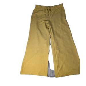 Wren New York Wide Leg Pants Sz XL MustardYellow Textured PullOn Tie Belt NWT